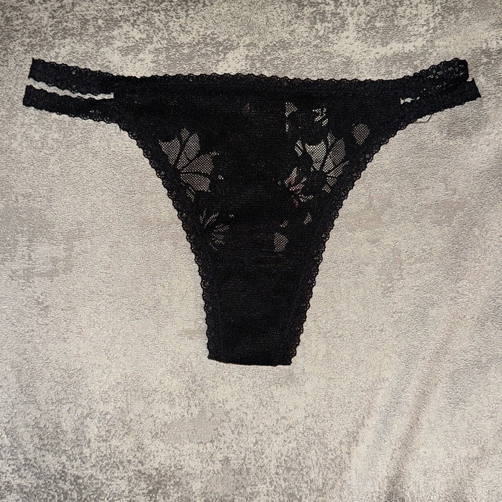 PINK Black Lace Thong